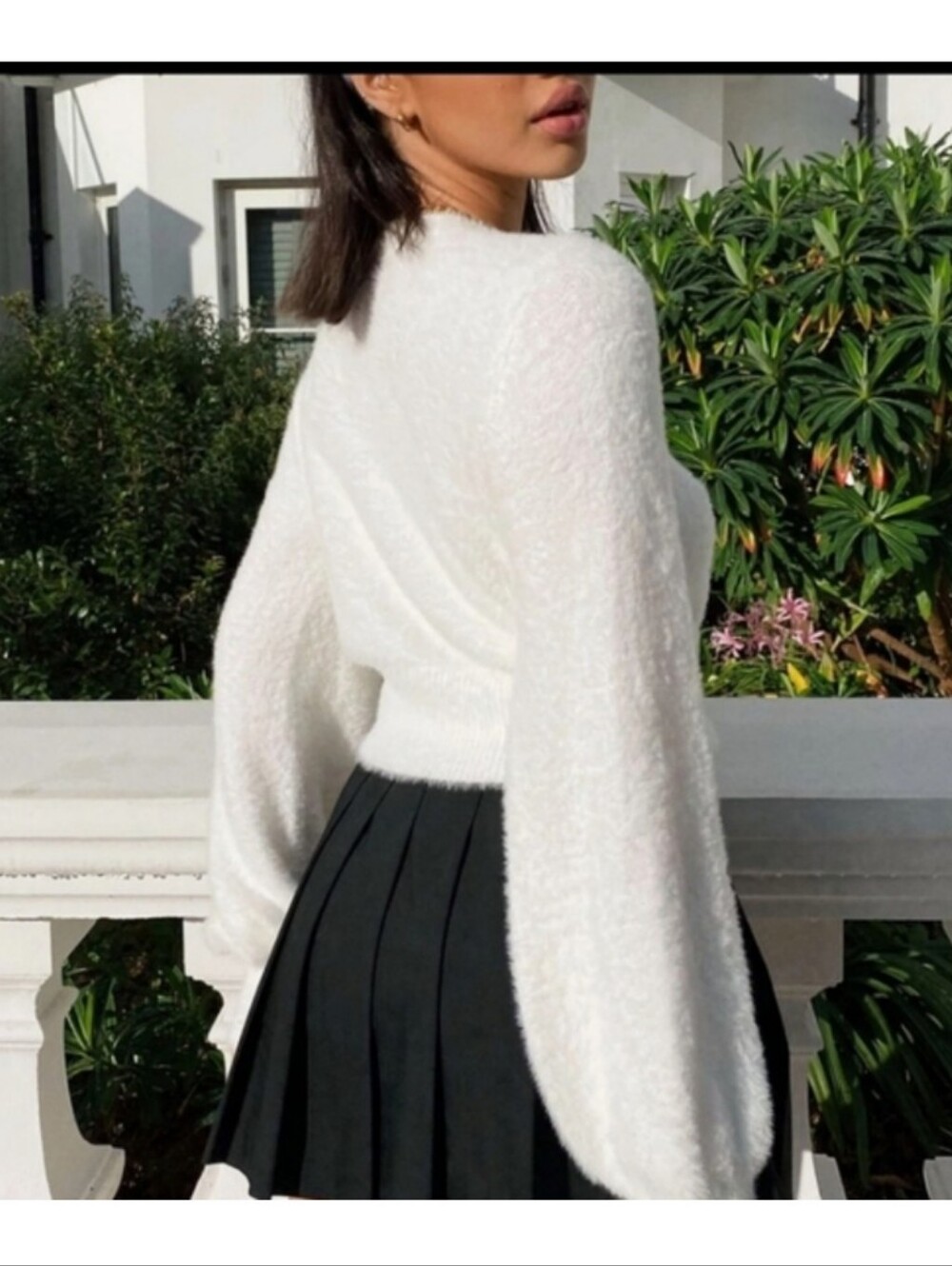 Zara White Bijou Knit V-Neck Rhinestone Button Sweater, XL